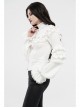 Imitation Satin Woven High Collar Chest Frill Small Puff Sleeves Lace Cuff Back Lace-Up White Gothic Blouse