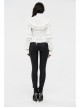 Imitation Satin Woven High Collar Chest Frill Small Puff Sleeves Lace Cuff Back Lace-Up White Gothic Blouse
