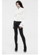 Imitation Satin Woven High Collar Chest Frill Small Puff Sleeves Lace Cuff Back Lace-Up White Gothic Blouse