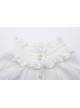 Imitation Satin Woven High Collar Chest Frill Small Puff Sleeves Lace Cuff Back Lace-Up White Gothic Blouse