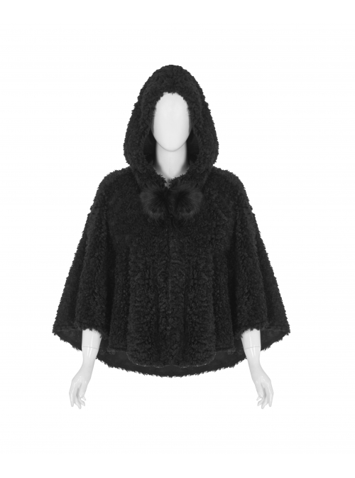 Plush Heart-Shaped Hollow-Out Ball Cap Rope Irregular Hem Black Gothic Lolita Hooded Cape