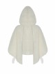 Plush Heart-Shaped Hollow-Out Ball Cap Rope Irregular Hem White Gothic Lolita Hooded Cape
