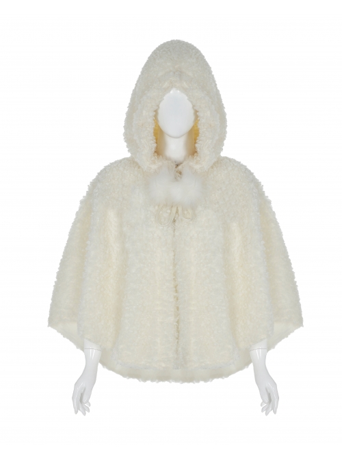 Plush Heart-Shaped Hollow-Out Ball Cap Rope Irregular Hem White Gothic Lolita Hooded Cape