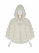 Plush Heart-Shaped Hollow-Out Ball Cap Rope Irregular Hem White Gothic Lolita Hooded Cape