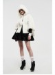 Plush Heart-Shaped Hollow-Out Ball Cap Rope Irregular Hem White Gothic Lolita Hooded Cape