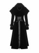 Fur Collar Front Placket Glass Imitation Diamond Buttons Back Waist Lace-Up Black Gothic Velveteen Woven Long Coat