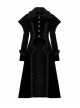 Fur Collar Front Placket Glass Imitation Diamond Buttons Back Waist Lace-Up Black Gothic Velveteen Woven Long Coat