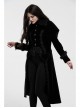 Fur Collar Front Placket Glass Imitation Diamond Buttons Back Waist Lace-Up Black Gothic Velveteen Woven Long Coat