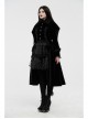 Fur Collar Front Placket Glass Imitation Diamond Buttons Back Waist Lace-Up Black Gothic Velveteen Woven Long Coat