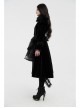 Fur Collar Front Placket Glass Imitation Diamond Buttons Back Waist Lace-Up Black Gothic Velveteen Woven Long Coat