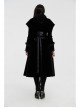 Fur Collar Front Placket Glass Imitation Diamond Buttons Back Waist Lace-Up Black Gothic Velveteen Woven Long Coat