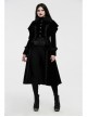 Fur Collar Front Placket Glass Imitation Diamond Buttons Back Waist Lace-Up Black Gothic Velveteen Woven Long Coat