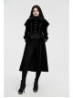 Fur Collar Front Placket Glass Imitation Diamond Buttons Back Waist Lace-Up Black Gothic Velveteen Woven Long Coat