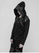 Coarse Grain Wool Weave V-Neck Chest Lace-Up Leather Bandage Black Punk Hooded Sweater
