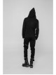 Coarse Grain Wool Weave V-Neck Chest Lace-Up Leather Bandage Black Punk Hooded Sweater