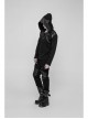 Coarse Grain Wool Weave V-Neck Chest Lace-Up Leather Bandage Black Punk Hooded Sweater