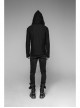 Coarse Grain Wool Weave V-Neck Chest Lace-Up Leather Bandage Black Punk Hooded Sweater