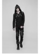 Coarse Grain Wool Weave V-Neck Chest Lace-Up Leather Bandage Black Punk Hooded Sweater