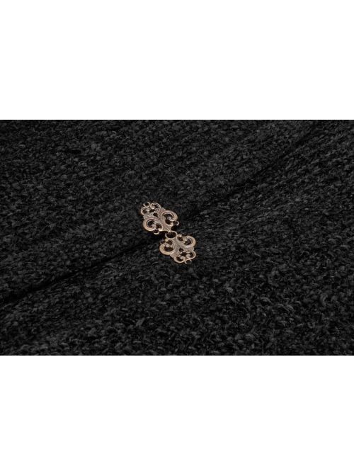 Metal Retro Pattern Hasp Horn Sleeve Lace Hem Black Gothic Thickened Wool Woven Hooded Long Coat