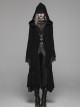 Metal Retro Pattern Hasp Horn Sleeve Lace Hem Black Gothic Thickened Wool Woven Hooded Long Coat