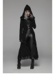 Metal Retro Pattern Hasp Horn Sleeve Lace Hem Black Gothic Thickened Wool Woven Hooded Long Coat
