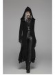 Metal Retro Pattern Hasp Horn Sleeve Lace Hem Black Gothic Thickened Wool Woven Hooded Long Coat