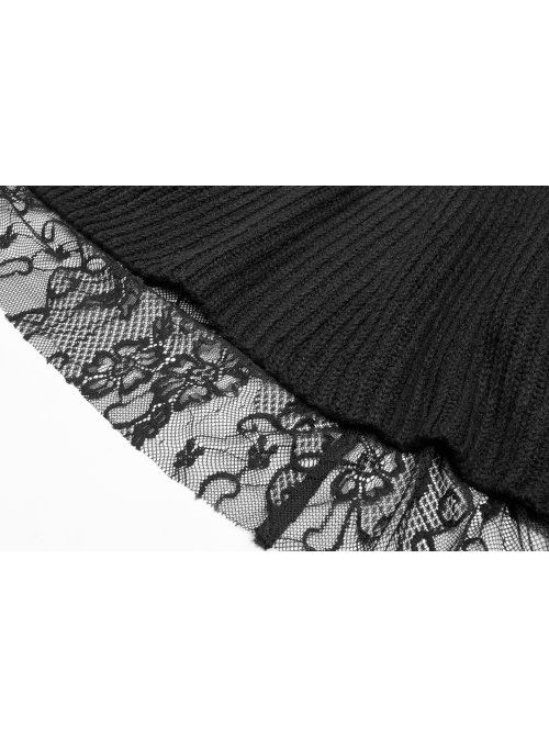 Metal Retro Pattern Hasp Horn Sleeve Lace Hem Black Gothic Thickened Wool Woven Hooded Long Coat