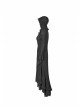 Metal Retro Pattern Hasp Horn Sleeve Lace Hem Black Gothic Thin Wool Woven Hooded Long Coat