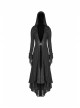 Metal Retro Pattern Hasp Horn Sleeve Lace Hem Black Gothic Thin Wool Woven Hooded Long Coat