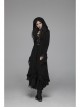 Metal Retro Pattern Hasp Horn Sleeve Lace Hem Black Gothic Thin Wool Woven Hooded Long Coat