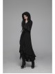 Metal Retro Pattern Hasp Horn Sleeve Lace Hem Black Gothic Thin Wool Woven Hooded Long Coat