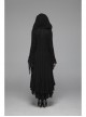 Metal Retro Pattern Hasp Horn Sleeve Lace Hem Black Gothic Thin Wool Woven Hooded Long Coat