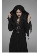 Metal Retro Pattern Hasp Horn Sleeve Lace Hem Black Gothic Thin Wool Woven Hooded Long Coat