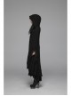 Metal Retro Pattern Hasp Horn Sleeve Lace Hem Black Gothic Thin Wool Woven Hooded Long Coat