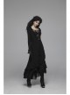 Metal Retro Pattern Hasp Horn Sleeve Lace Hem Black Gothic Thin Wool Woven Hooded Long Coat