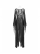 Black Hollow-Out Perspective Wool Fabric Square Collar Horn Sleeves Irregular Lace Hem Gothic Long Dress