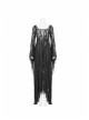 Black Hollow-Out Perspective Wool Fabric Square Collar Horn Sleeves Irregular Lace Hem Gothic Long Dress