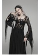 Black Hollow-Out Perspective Wool Fabric Square Collar Horn Sleeves Irregular Lace Hem Gothic Long Dress