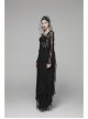 Black Hollow-Out Perspective Wool Fabric Square Collar Horn Sleeves Irregular Lace Hem Gothic Long Dress