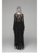 Black Hollow-Out Perspective Wool Fabric Square Collar Horn Sleeves Irregular Lace Hem Gothic Long Dress