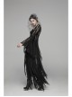 Black Hollow-Out Perspective Wool Fabric Square Collar Horn Sleeves Irregular Lace Hem Gothic Long Dress