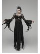 Black Hollow-Out Perspective Wool Fabric Square Collar Horn Sleeves Irregular Lace Hem Gothic Long Dress
