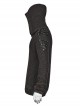 Shoulder Texture PU Leather Loop Long Sleeves Black Punk Cotton Wool Knit Hooded Sweater