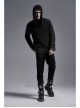 Shoulder Texture PU Leather Loop Long Sleeves Black Punk Cotton Wool Knit Hooded Sweater