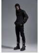 Shoulder Texture PU Leather Loop Long Sleeves Black Punk Cotton Wool Knit Hooded Sweater