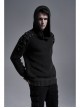 Shoulder Texture PU Leather Loop Long Sleeves Black Punk Cotton Wool Knit Hooded Sweater