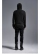 Shoulder Texture PU Leather Loop Long Sleeves Black Punk Cotton Wool Knit Hooded Sweater