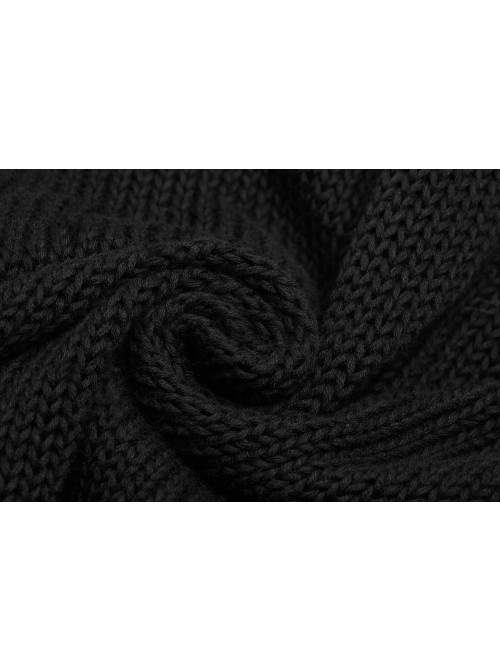 High Collar Shoulder Splice Pressurized Woven Metal Buckle Rough Selvedge Hem Black Punk Sweater
