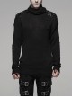 High Collar Shoulder Splice Pressurized Woven Metal Buckle Rough Selvedge Hem Black Punk Sweater