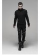 High Collar Shoulder Splice Pressurized Woven Metal Buckle Rough Selvedge Hem Black Punk Sweater